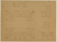 217423 Plattegrond van het beneden-vierkant van de Domtoren te Utrecht, ter hoogte van de kapel, met daarbij:a -een ...